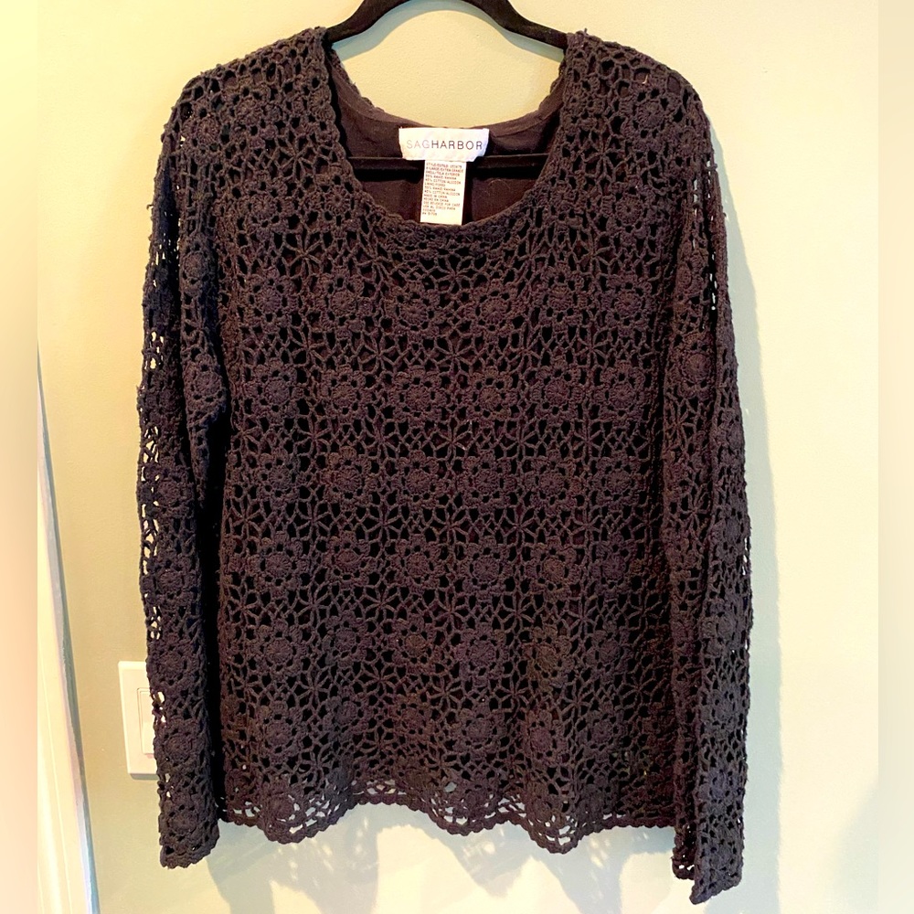Sag Harbor Black lined crotchet sweater